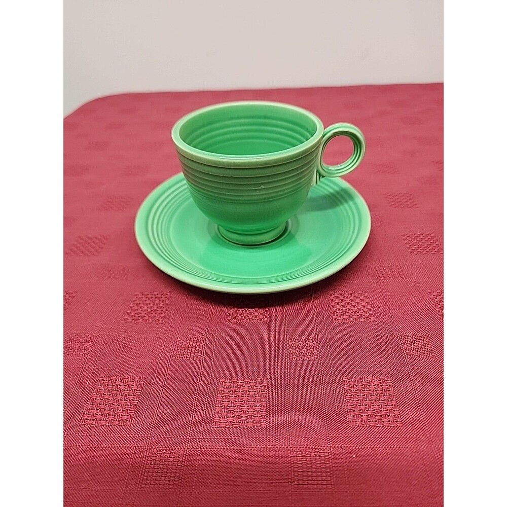 Vintage Fiesta Light Green Ring Handled Footed Cup And Saucer Set Pre 1950